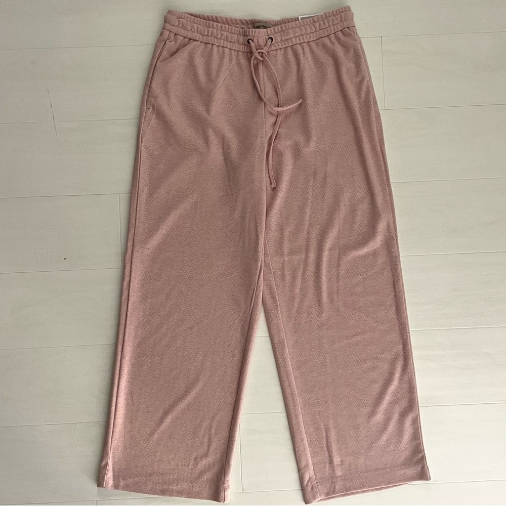 Wide Leg Lounge Pants size Large Pockets Relaxed Fit Herringbone Pink Comfy Soft